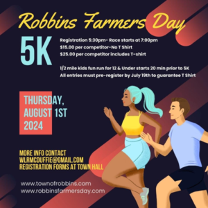 Robbins Farmers Day 5k event flyer